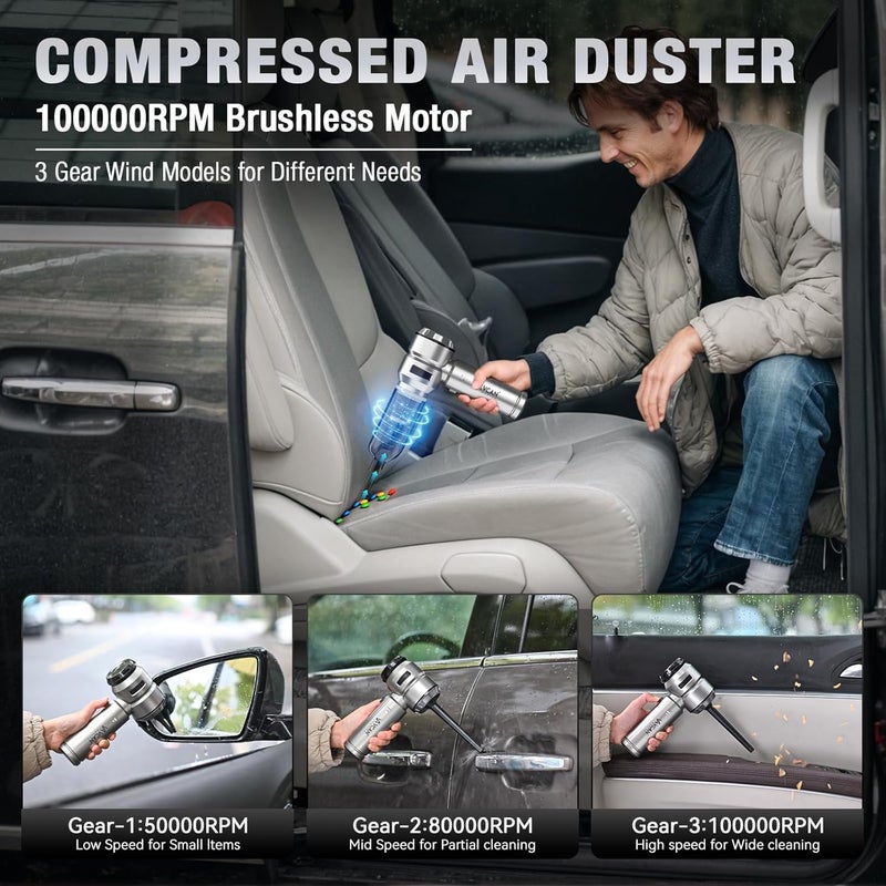 VCAN ACTIVE Car Vacuum Portable Cordless 22000PA High Power with Brushless Motor 4-in-1 Compressed Air Duster & Air Blower & Pump Hand Held Vacuum for Car, Home, Office, Ideal Gifts for Men & Women - Image 4